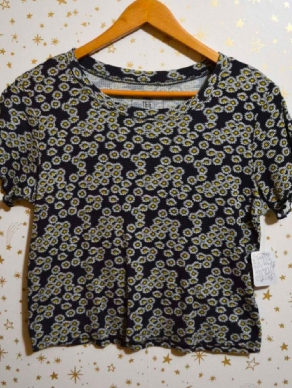 NWT Free People Daisy Flower Patterned Cropped Short Sleeve Tee Size XS